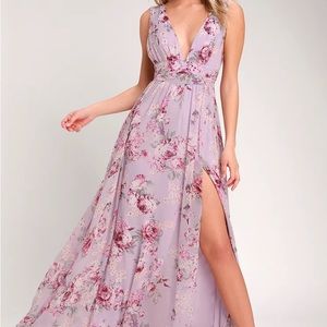 Lulu’s Garden Meandering Lavender Floral Print Maxi Dress